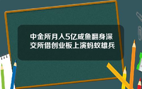 中金所月入5亿咸鱼翻身深交所借创业板上演蚂蚁雄兵