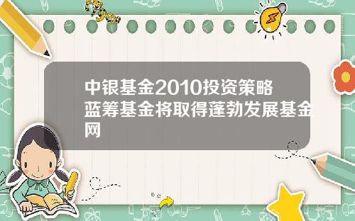 中银基金2010投资策略蓝筹基金将取得蓬勃发展基金网