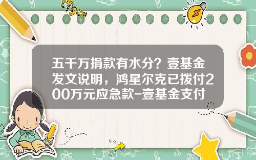 五千万捐款有水分？壹基金发文说明，鸿星尔克已拨付200万元应急款-壹基金支付