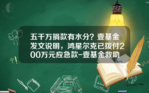 五千万捐款有水分？壹基金发文说明，鸿星尔克已拨付200万元应急款-壹基金救助