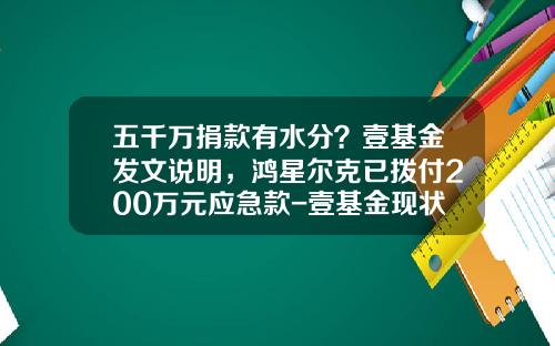 五千万捐款有水分？壹基金发文说明，鸿星尔克已拨付200万元应急款-壹基金现状