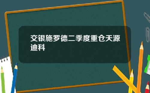 交银施罗德二季度重仓天源迪科