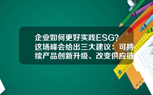 企业如何更好实践ESG？这场峰会给出三大建议：可持续产品创新升级、改变供应链策略、企业风险投资