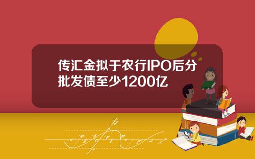 传汇金拟于农行IPO后分批发债至少1200亿