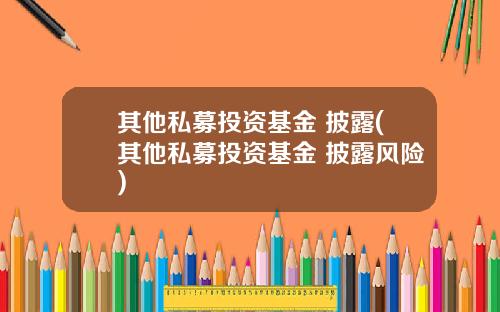 其他私募投资基金 披露(其他私募投资基金 披露风险)