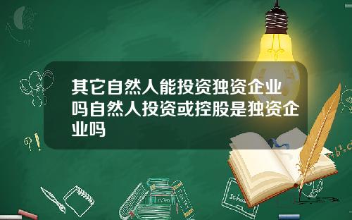 其它自然人能投资独资企业吗自然人投资或控股是独资企业吗