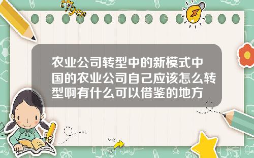 农业公司转型中的新模式中国的农业公司自己应该怎么转型啊有什么可以借鉴的地方