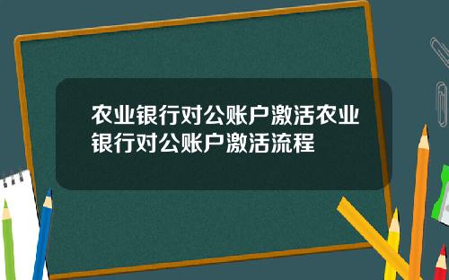 农业银行对公账户激活农业银行对公账户激活流程