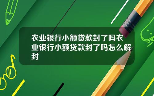 农业银行小额贷款封了吗农业银行小额贷款封了吗怎么解封