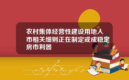 农村集体经营性建设用地入市相关细则正在制定或成稳定房市利器