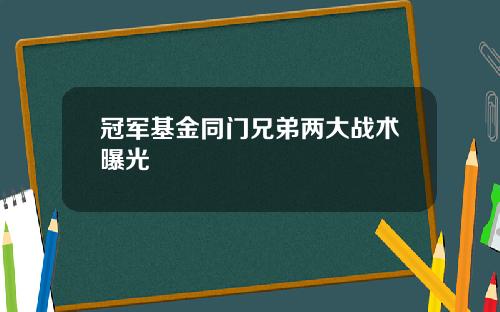 冠军基金同门兄弟两大战术曝光