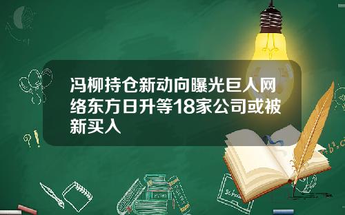 冯柳持仓新动向曝光巨人网络东方日升等18家公司或被新买入