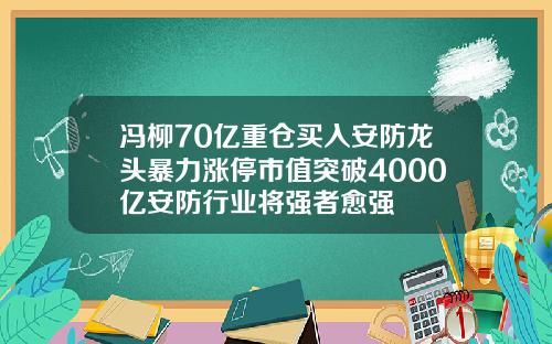 冯柳70亿重仓买入安防龙头暴力涨停市值突破4000亿安防行业将强者愈强