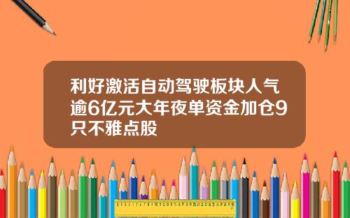 利好激活自动驾驶板块人气逾6亿元大年夜单资金加仓9只不雅点股