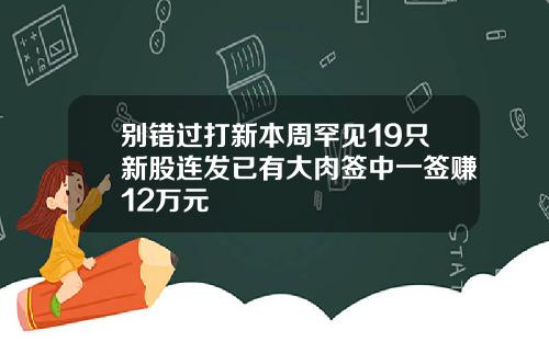 别错过打新本周罕见19只新股连发已有大肉签中一签赚12万元
