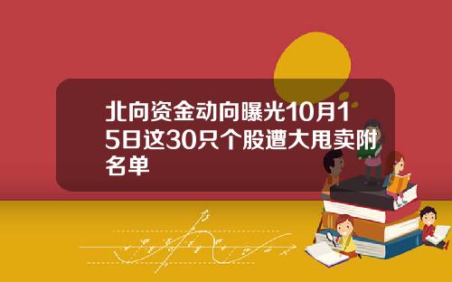 北向资金动向曝光10月15日这30只个股遭大甩卖附名单