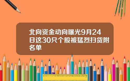 北向资金动向曝光9月24日这30只个股被猛烈扫货附名单