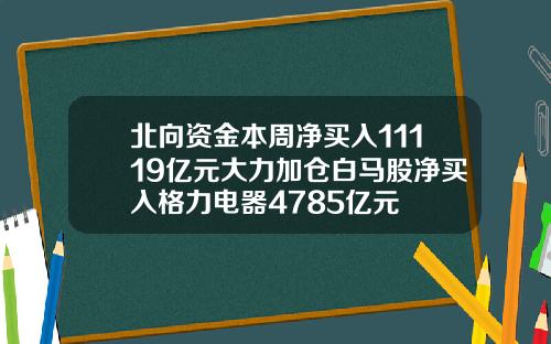 北向资金本周净买入11119亿元大力加仓白马股净买入格力电器4785亿元