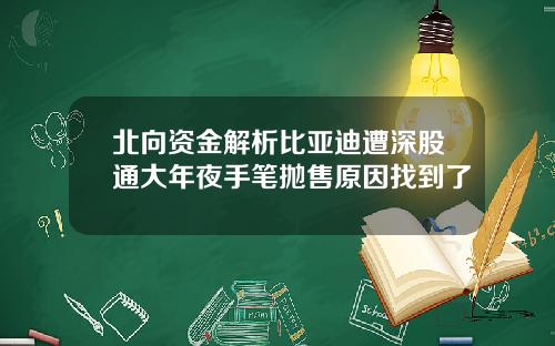 北向资金解析比亚迪遭深股通大年夜手笔抛售原因找到了
