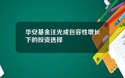 华安基金汪光成包容性增长下的投资选择
