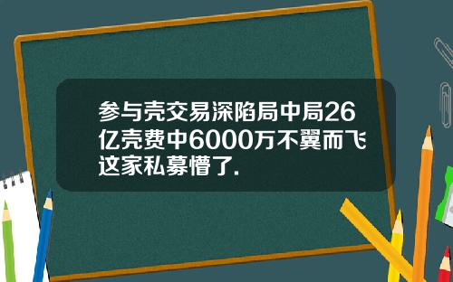 参与壳交易深陷局中局26亿壳费中6000万不翼而飞这家私募懵了.