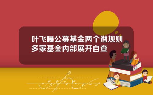 叶飞曝公募基金两个潜规则多家基金内部展开自查