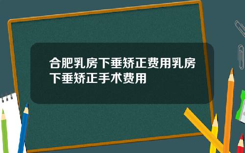 合肥乳房下垂矫正费用乳房下垂矫正手术费用