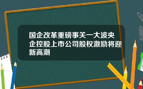 国企改革重磅事关一大波央企控股上市公司股权激励将迎新高潮