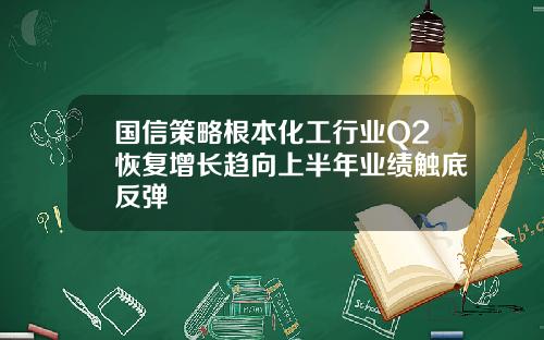 国信策略根本化工行业Q2恢复增长趋向上半年业绩触底反弹