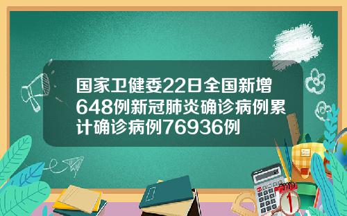 国家卫健委22日全国新增648例新冠肺炎确诊病例累计确诊病例76936例