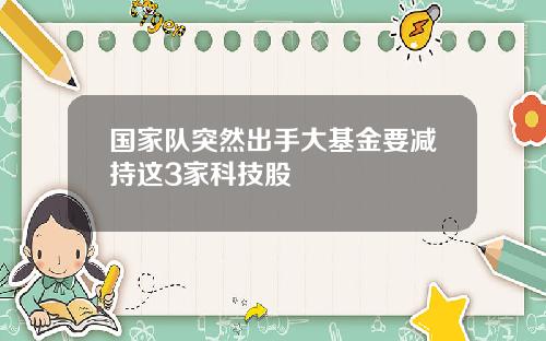 国家队突然出手大基金要减持这3家科技股