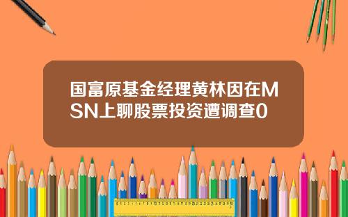 国富原基金经理黄林因在MSN上聊股票投资遭调查0
