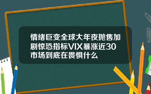 情绪巨变全球大年夜抛售加剧惊恐指标VIX暴涨近30市场到底在畏惧什么