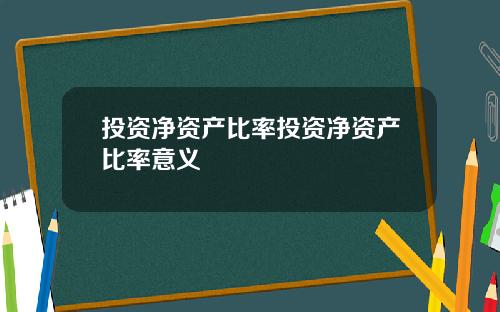 投资净资产比率投资净资产比率意义