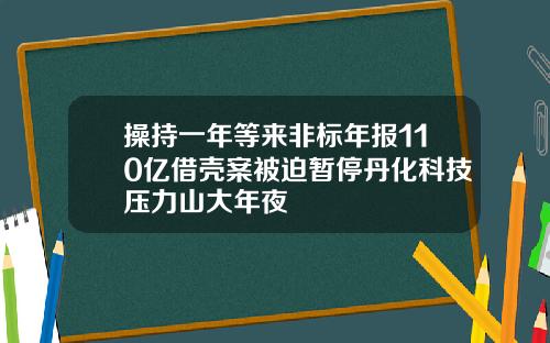 操持一年等来非标年报110亿借壳案被迫暂停丹化科技压力山大年夜