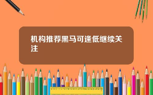 机构推荐黑马可逢低继续关注