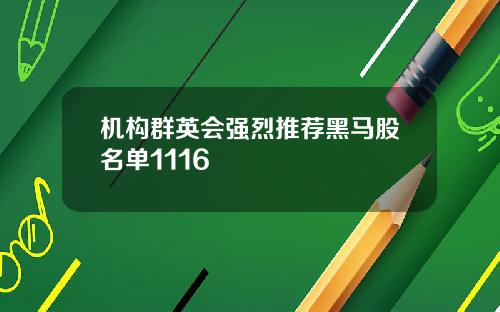 机构群英会强烈推荐黑马股名单1116