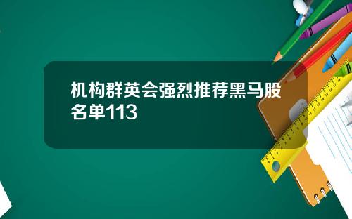 机构群英会强烈推荐黑马股名单113