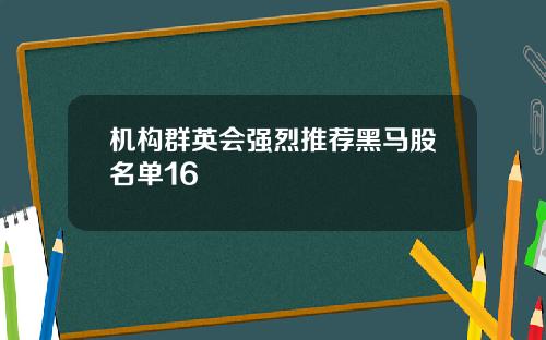 机构群英会强烈推荐黑马股名单16