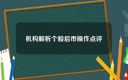 机构解析个股后市操作点评