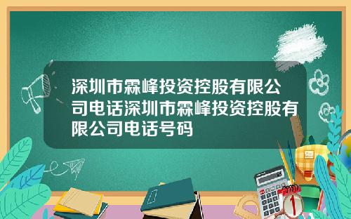 深圳市霖峰投资控股有限公司电话深圳市霖峰投资控股有限公司电话号码