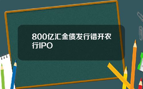800亿汇金债发行错开农行IPO