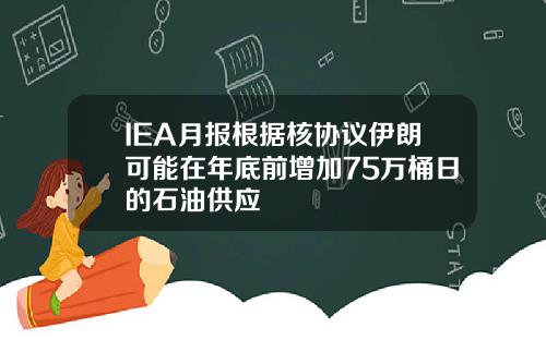 IEA月报根据核协议伊朗可能在年底前增加75万桶日的石油供应