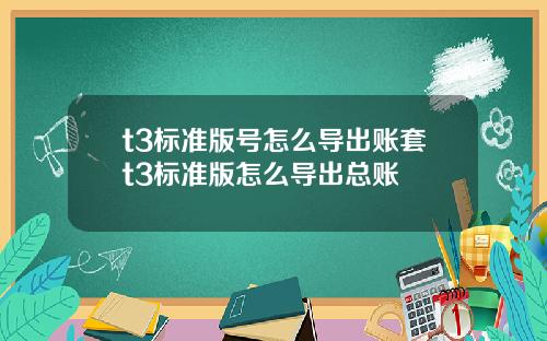 t3标准版号怎么导出账套t3标准版怎么导出总账