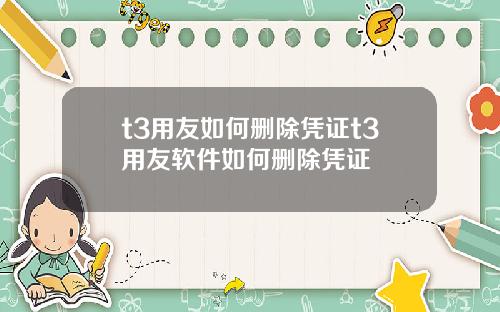 t3用友如何删除凭证t3用友软件如何删除凭证