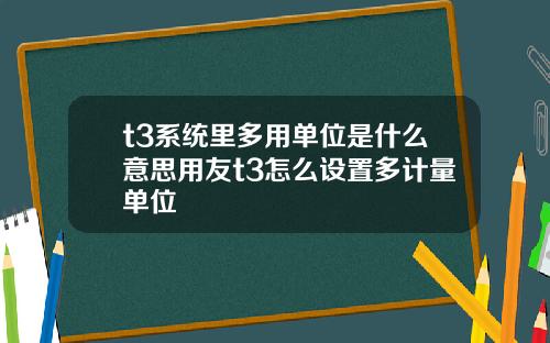 t3系统里多用单位是什么意思用友t3怎么设置多计量单位