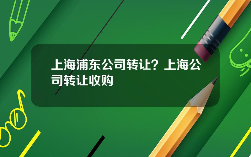 上海浦东公司转让？上海公司转让收购