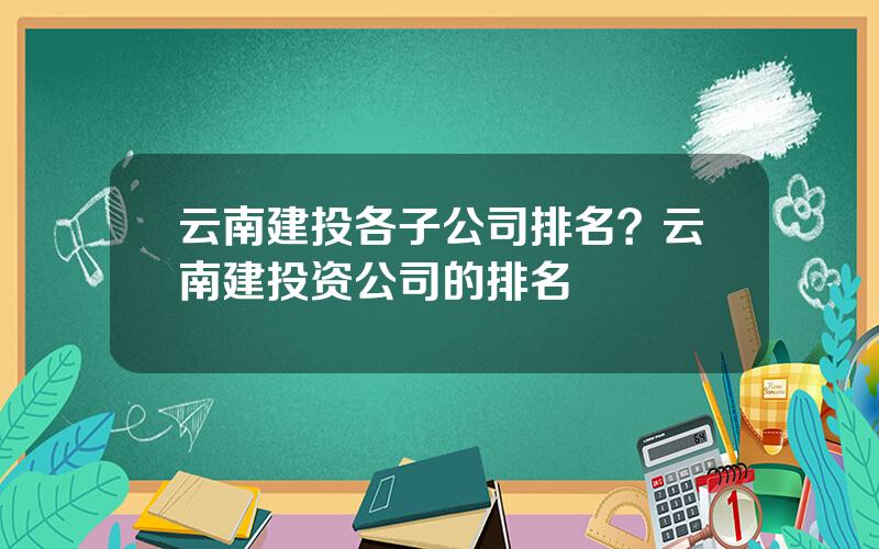 云南建投各子公司排名？云南建投资公司的排名