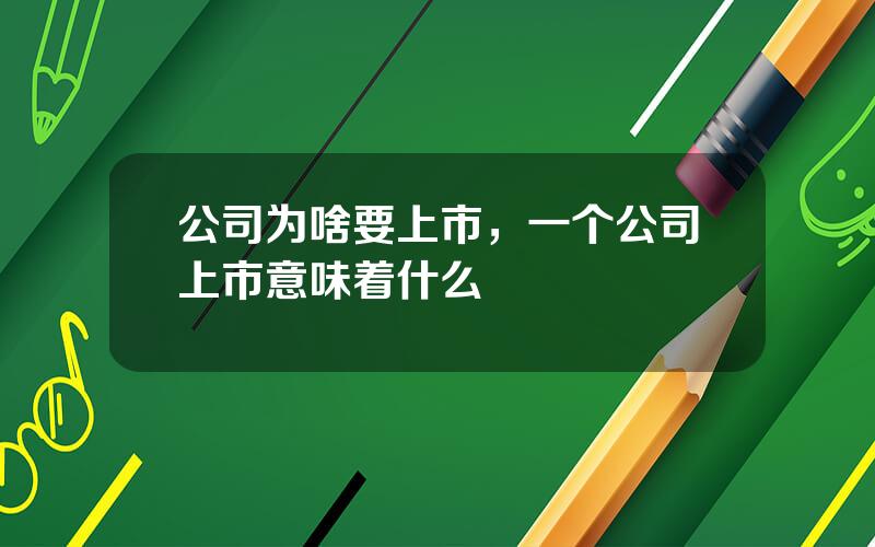 公司为啥要上市，一个公司上市意味着什么