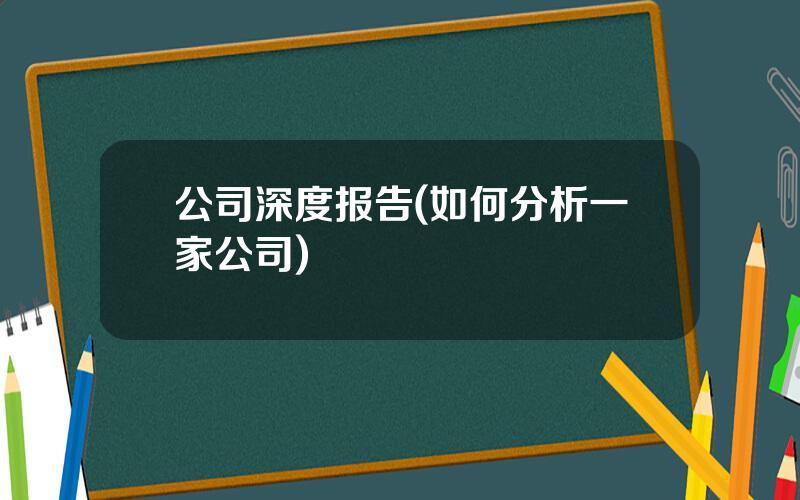 公司深度报告(如何分析一家公司)